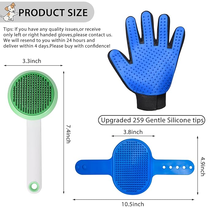 Cat Grooming Glove Brush,Self-Cleaning Slicker Pet Brush for Short and Long Haired Pets,Dog Bath Brush for Shedding and Grooming,Removes Loose Hair and Tangles,Promote Circulation