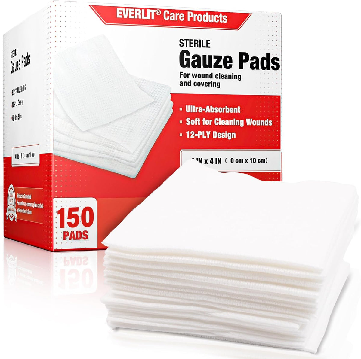 [Extra-Thick] 4''x4'' Sterile Gauze Pad 12-Ply, 150 Pack, Individual Wrapped, Ultra Absorbent Large Non-Woven Medical Gauze Sponges for Wound Care Home First Aid Kit