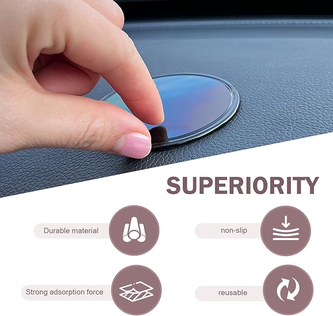 5PCS Sticky Gel Pads, Removable Silicone Anti-Slip Pad, Multi Function Car Dashboard Gel Mat, Round Non Slip Magic Sticky Pads for Rugs, Glass, Mirrors, Tile, Cell Phone