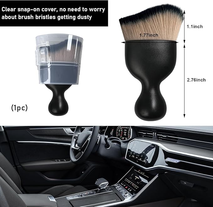 Ziciner Car Detailing Brush, Curved Soft Bristles Auto Removal Dust Collectors, Universal Vehicle Dashboard, Air Conditioner Vents etc Interior Cleaning Tool Accessory (Brown/Black)