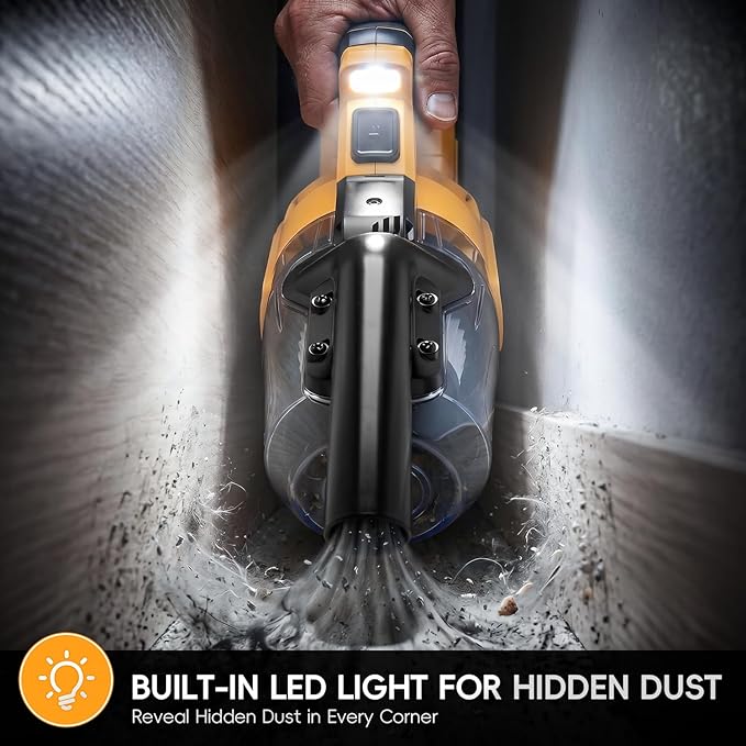 Cordless Handheld Vacuum Cleaner Compatible with DeWalt 20V Battery(Tool Only,No Battery),16000Pa Portable Vacuum with 2 HEPA Filters & 4 Attachments,Lightweight 2.2 lbs for Car,Home & Garage Cleaning