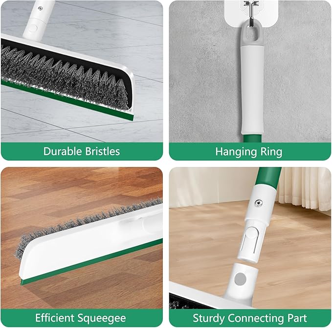 SetSail Upgraded Large 12 in Wide Floor Scrub Brush with 51-Inch Long Adjustable Handle 2 in 1 Scrape Brush Stiff Bristle Floor Scrubber for Cleaning Shower Bathroom Garage Kitchen Wall Deck Tub Tile
