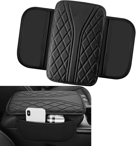 Car Center Console Cover, Leather Auto Armrest Cover with 2 Storage Bags, Universal Cars Armrest Cushion, Vehicle Interi