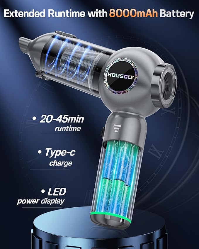 houscly Handheld Car Vacuum Portable Cordless 25000Pa High Power Small Mini Hand Vacuum Rechargeable 4-in-1 Wireless Handheld Vac for Car Office Desktop Home Cleaning Ideal Gifts for Men & Women