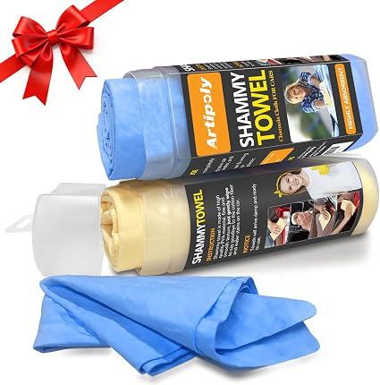 ARTIPOLY Premium Shammy Towel for Car Drying 2pk (26”x17”)-Super Absorbent Chamois Towel-Reusable shamies Towels for Car