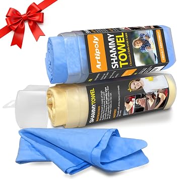 ARTIPOLY Premium Shammy Towel for Car Drying 2pk (26”x17”)-Super Absorbent Chamois Towel-Reusable shamies Towels for Car