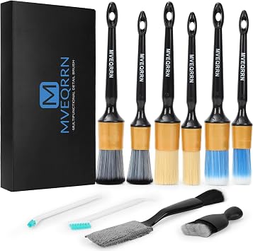 MVEQRRN 10PCS Car Detailing Brush Set,Boars Hair Detail Brush Kit(Gold)
