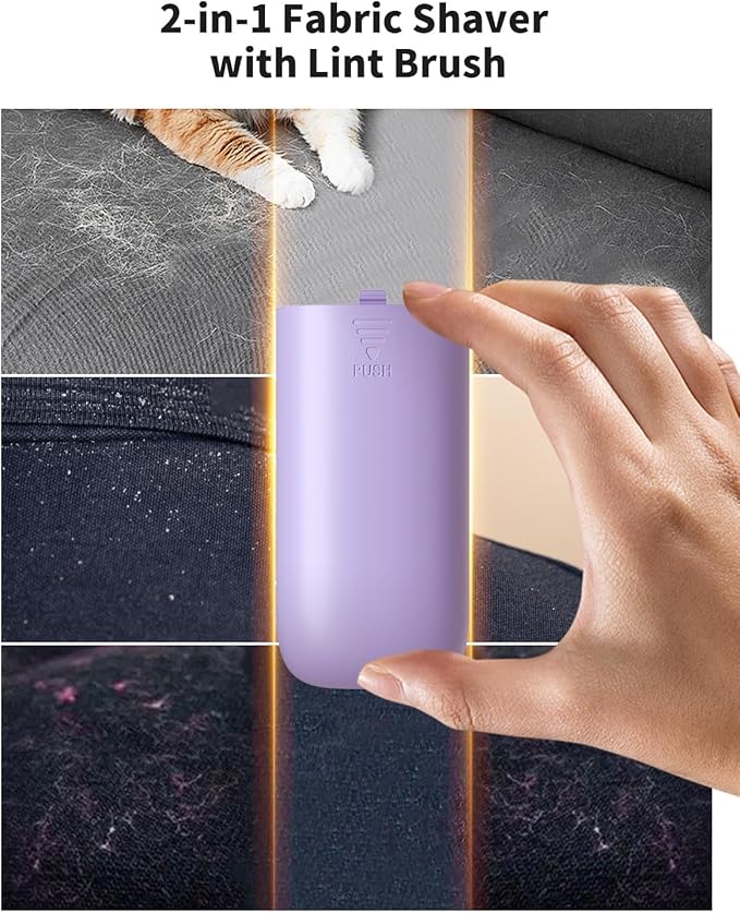 coldSky Fabric Shaver, 𝟮 𝗶𝗻 𝟭 Lint Remover with Brush, 1200mAh Sweater Shaver with Digital Display,3 Speeds Lint Shaver, 6-Leaf Blades Lint Remover for Clothes, Sofa, Bedding,Purple
