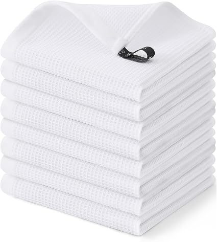Homaxy 100% Cotton Waffle Weave Dish Cloths, 8 Pack, White