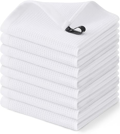 Homaxy 100% Cotton Waffle Weave Dish Cloths, 8 Pack, White