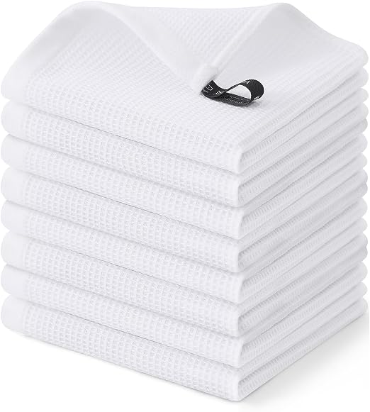 Homaxy 100% Cotton Waffle Weave Dish Cloths, 8 Pack, White