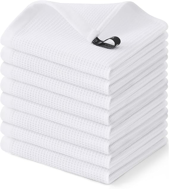 Homaxy 100% Cotton Waffle Weave Dish Cloths, 8 Pack, White