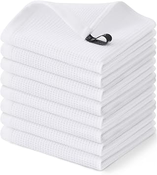 Homaxy 100% Cotton Waffle Weave Dish Cloths, 8 Pack, White