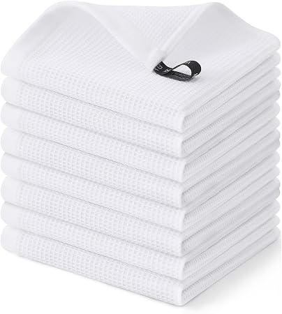 Homaxy 100% Cotton Waffle Weave Dish Cloths, 8 Pack, White