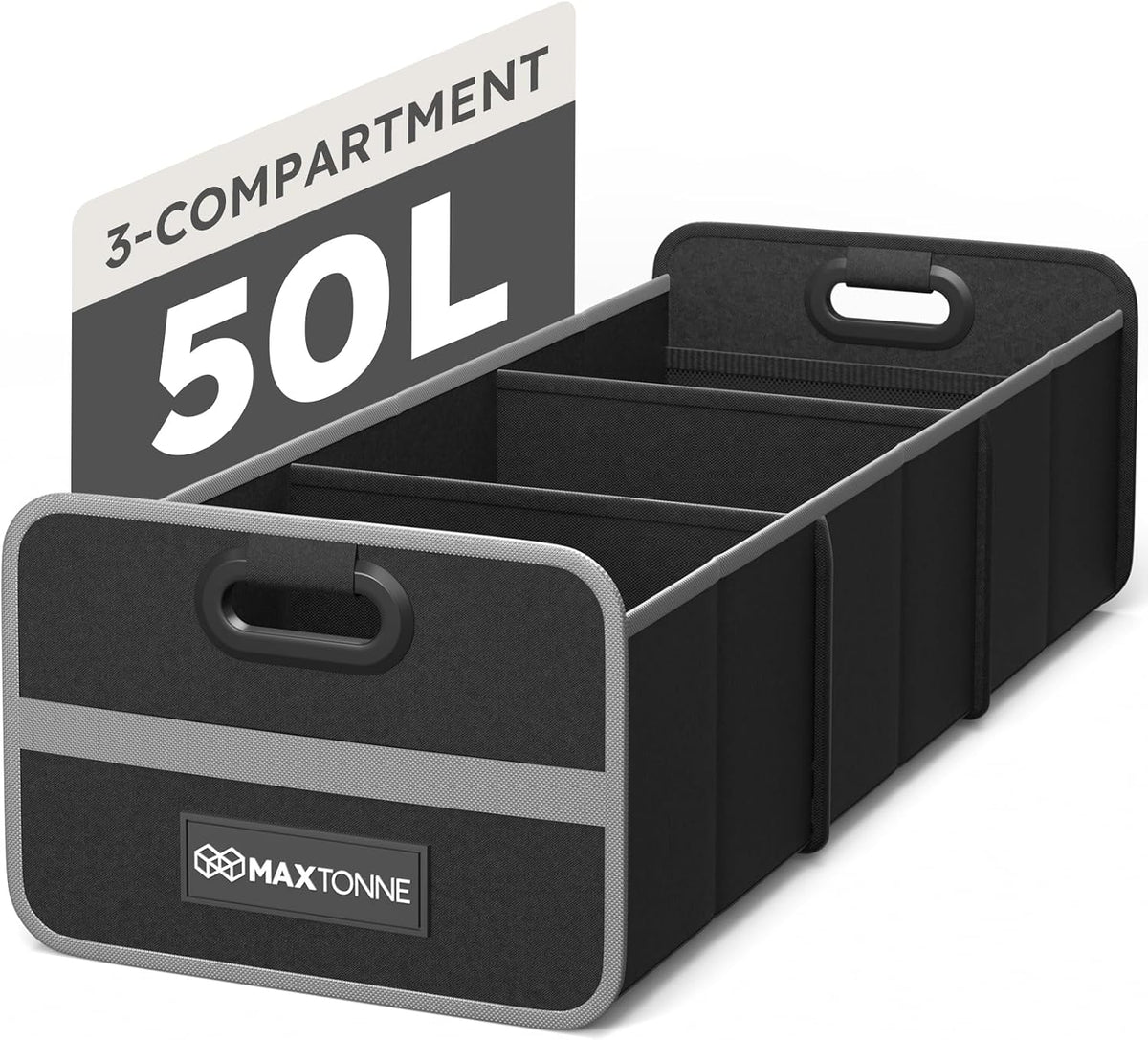 3-Comp Car Trunk Organizer with Securing Straps & Built-in Handles