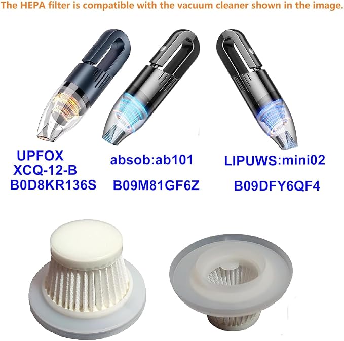 Hepa Filters Replacement compatible with UPFOX Car Vacuum Portable Cordless, Filters for LIPWUS Portable Mini Car Vacuum, 3pack Washable Filters Works on Absob AB-105 Handheld Vac.