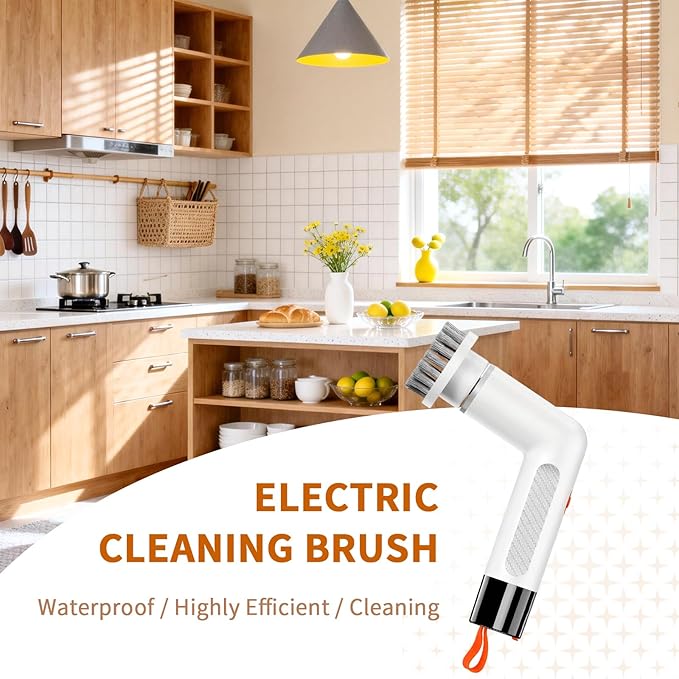 Electric Spin Scrubber, Cordless Waterproof Electric Scrub Brush with Dual Speed Settings, Smart Display, and 5 Replaceable Brush Heads for Bathroom, Kitchen, and Floor Cleaning
