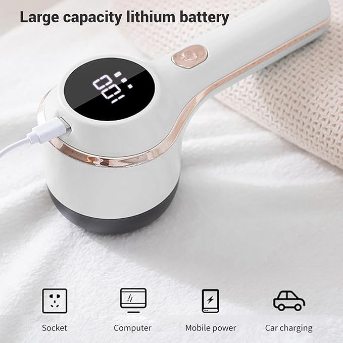 Fabric Shaver, Electric Lint Remover, Fabric Shaver Lint Remover for Clothes, Rechargeable Lint Shaver, Digital Display Sweater Defuzzer for Clothes, Upholstery, Furniture (White)