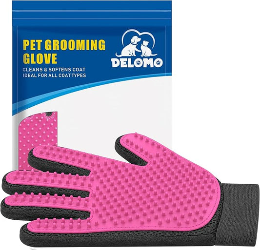 Pet Hair Remover Glove - Gentle Pet Grooming Glove Brush - Deshedding Glove - Massage Mitt with Enhanced Five Finger Design - Perfect for Dogs & Cats with Long & Short Fur - 1 Pack (Right-hand), Pink