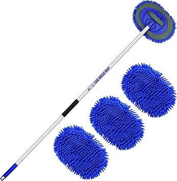 63” Long Handle Car Wash Brush Microfibre Extendable Cleaning Mop Mitt for Caravan Truck Van Tyre Window Wheel Roof 2 in
