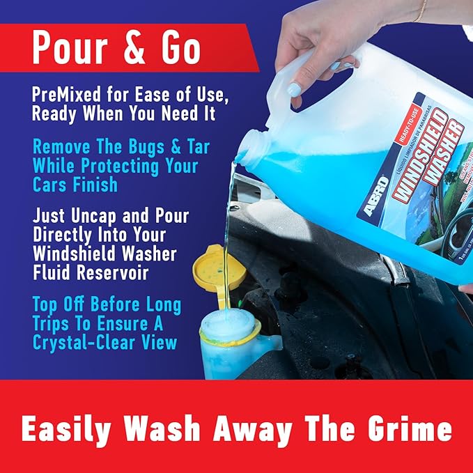 ABRO Car Windshield Cleaner Ready to Use Formula - 1 Gallon, Pre-Mixed, Delivers Streak-Free Cleanliness, Removes Bugs & Tar