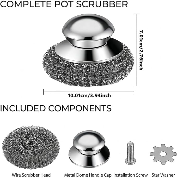 Steel Wool Scrubber, 8-Pack Stainless Steel Scrubber Pads with Handle - The Ultimate Scouring Solution for Rust, Stubborn Messes on Cookware, Grill, Oven & Kitchen Sinks