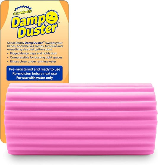 Scrub Daddy Damp Duster, Multipurpose Dusters for Cleaning - Wooden & Venetian Blind Cleaner Tool, Ridged Wet Dust Sponge for Skirting Board, Radiator, Blinds & Mirrors, Home Cleaning Products, Pink