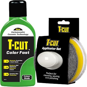 T-Cut Color Fast Dark Green Scratch Remover, Car Wax Polish, Color Enhancer, 17 Oz & T-Cut Car Wax Microfibre Applicator