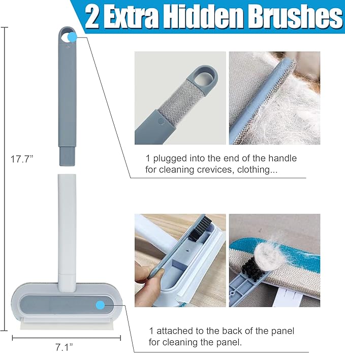 Magic Pet Hair Remover for Dog Cat Owners 1 Pieces,TikTok 4 in 1 Multifunctional Pet Hair Removal Tool for Couch Furniture Carpet Clothing, Reusable Washable Broom Brush for Window Tile Lint Cleaning