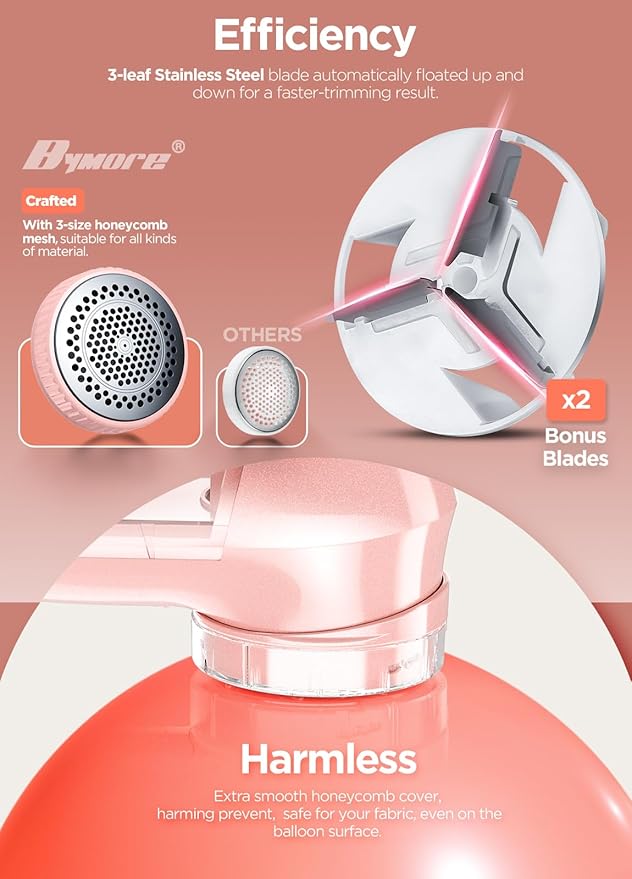 Fabric Shaver, Lint Remover, Bymore Lint Shaver Defuzzer Sweater Shaver for Clothes and Furniture AC Adapter or Battery Operated Pill Fuzz Remover (Pink)