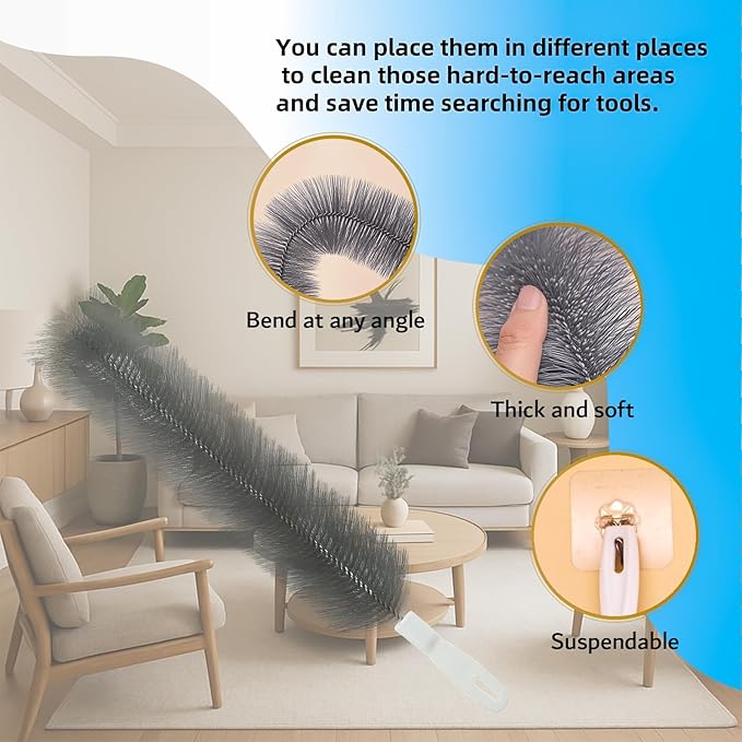 Fan Cleaning Brush, Bendable Fan Duster Fans Cleaner for Your Electric Fans Reusable Dust Cleaner Microfiber Head Dusting Brush for Air Conditioning, Home Car Vents, Curtain, Shutters 2 Pcs Grey