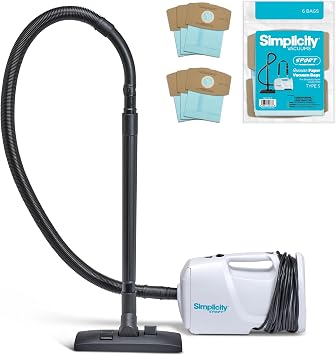 Simplicity Vacuums Bundle with Sport Canister Vacuum Cleaner and Vacuum Bags, Portable Vacuum Cleaner for Hard Floors wi