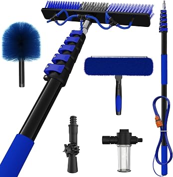 30Ft Reach Solar Panel Cleaning Brush Kit with 5-24ft Telescoping Pole, Water Fed Window Cleaner Tool with 20" Brush, So
