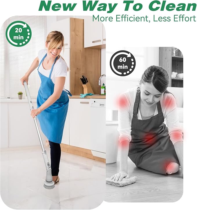 Electric Spin Scrubber - Cordless Cleaning Head with 6 Replaceable Brushes - 90° Rotatable - Ideal for Floor, Window, Cars - Ivory White
