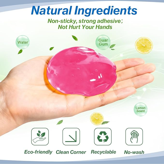 Car Cleaning Gel, Reusable Dust Remover for Air Vents, Dashboard, Console, Universal Fit Automotive Detailing Tool, Pink