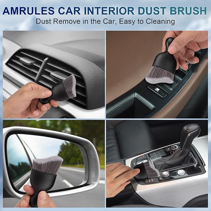 Amrules 2 PCS Car Interior Detailing Brush, Auto Car Dusting Brushes, Soft Bristles Duster Removal Cleaning Tool for Dashboard Interior, Exterior, Skylight, Leather, Dust Brush, Dark Gray