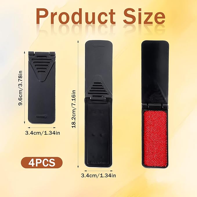 Foldable Lint Brush for Clothes, 4 Pcs Portable Travel Size Lint Remover Brush Reusable Mini Compact Lint Removal Tool for Furniture Couch Sofa Pet Hair Fabric Fluff Dust Removal (Black)