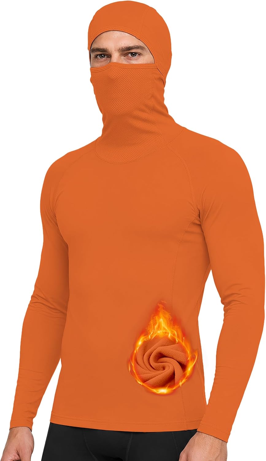 Men's Thermal Compression Shirts Hoodie Long Sleeve with Mask