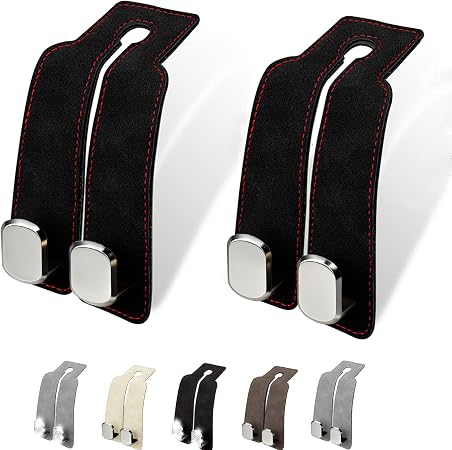 2 Pack of QBUC Car Hooks for Headrest,Car Purse Hook,Universal Car Seat Back Storage Hook Luxurious Leather 100% Metal M