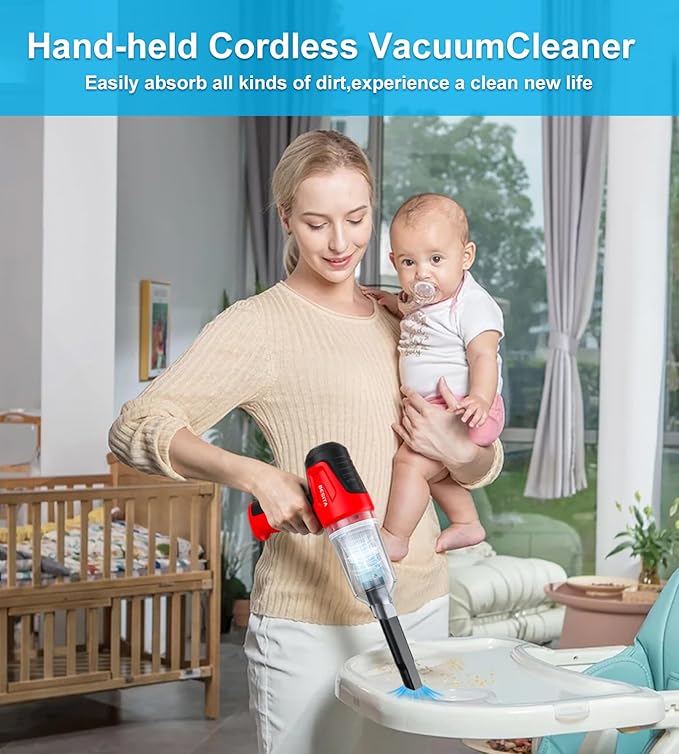 Car Vacuum Portable Cordless, 4 in 1 Mini Vacuum Cleaner Hight Power, 12000Pa Powerful Suction, Air Duster, Dual Filter,Adjustable Small Vaccum Portable Cordless for Car, Home, Pet, Office