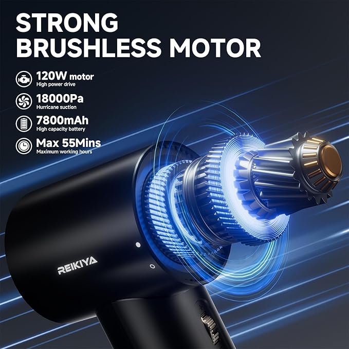 REIKIYA Portable Air Duster 150000RPM Super Power, 18000Pa Cordless Vacuum Cleaner Rechargeable Handheld Pump with LED Light, Adjustable Dust Blower for Computer Keyboard Car House Outdoor