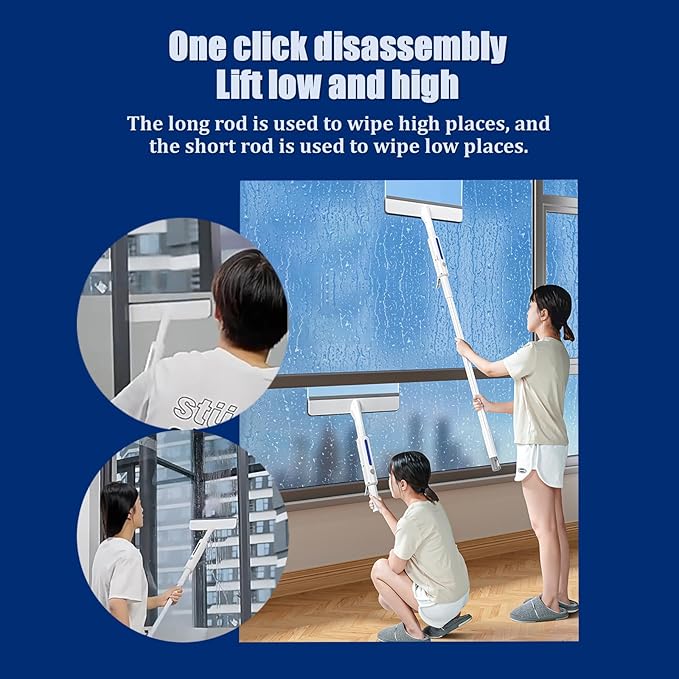 Squeegee for Window Cleaning with Spray,Window Washing Kit with Extension Pole,Double Sided and Long Handle Window Cleaner Tool for Car and Home with - 14 Inches - 3pcs Rags