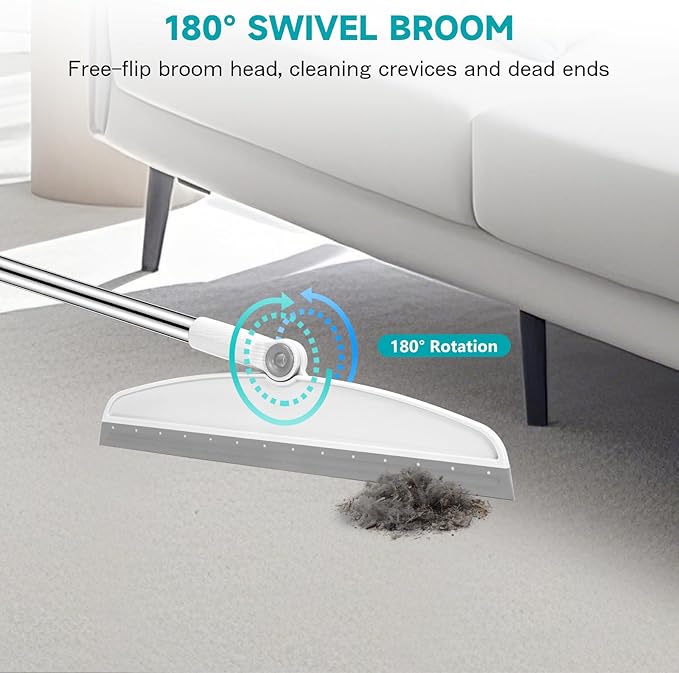 NACENA Silicone Floor Squeegee, 54-in Adjustable Long Handle Multifunction Silicone Broom, Sweep and Scrape 2 in 1 Household Cleaning Broom for Floor, Deck, Bathroom, Kitchen, Pet Hair, Glass, White