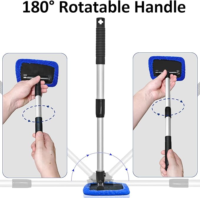 Beieverluck 20 Pieces Windshield Cleaner Tool, Inside Car Windshield Cleaning Tool with 12 Microfiber Pads, 4 Spray Bottle, and Extendable Handles Car Window Cleaning Tool Kit, Blue