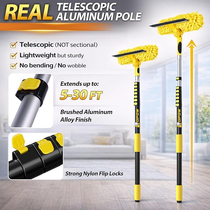 36ft Squeegee Window Cleaner with Extension Pole,2 in 1 Window Cleaning Tool with 8-Stage Telescopic Pole & Rotatable Head,Window Washing Equipment for Solar Panel, RV, Indoor/Outdoor Window,Car Glass