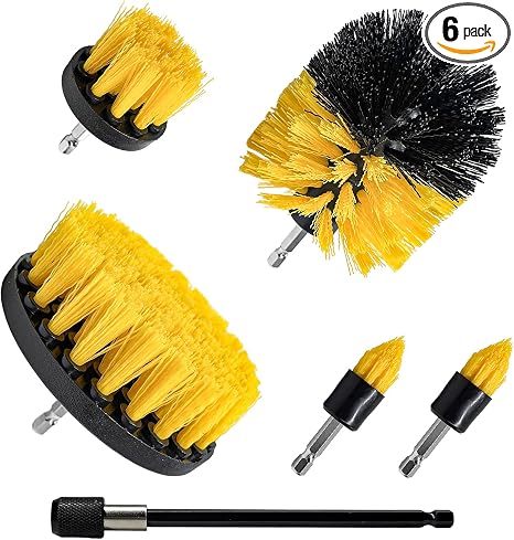 6PCS Drill Brush Attachment Set, 1/4in Power Scrubber Cleaning Brushes with Extended Rod, All Purpose Drill Activated Br
