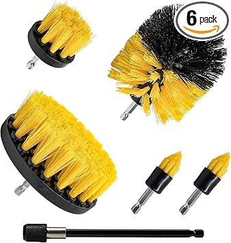 6PCS Drill Brush Attachment Set, 1/4in Power Scrubber Cleaning Brushes with Extended Rod, All Purpose Drill Activated Br