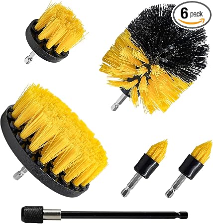 6PCS Drill Brush Attachment Set, 1/4in Power Scrubber Cleaning Brushes with Extended Rod, All Purpose Drill Activated Br