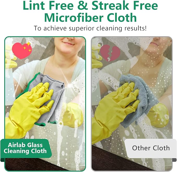 Airlab Glass Polishing Cloth Streak Free Miracle Cleaning Cloth Lint Free Microfiber Cleaning Rags for Glasses Kitchen Dish Mirrors Easy Clean, Pack of 6, 12" x 12"