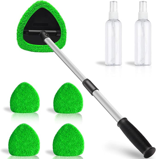 Super Absorbent & Streak-Free – 25.5" Extra Long Windshield Cleaning Kit with 5 Upgraded High-Density Coral Velvet Pads & 2 Spray Bottles for Car & Home, Green